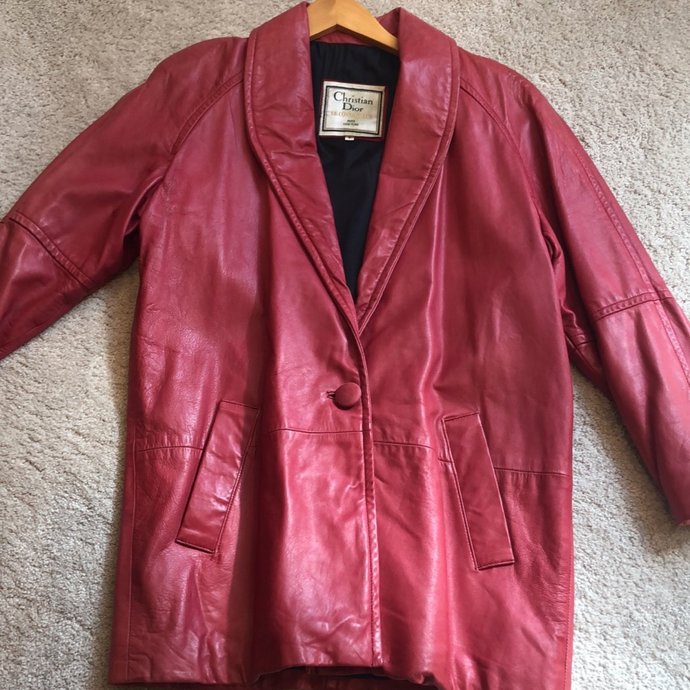 CHRISTIAN DIOR RED LEATHER VINTAGE 80s COAT .. RARE!
